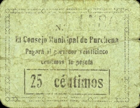 Аверс банкноты 25 centymów Purchena (Hiszpania)