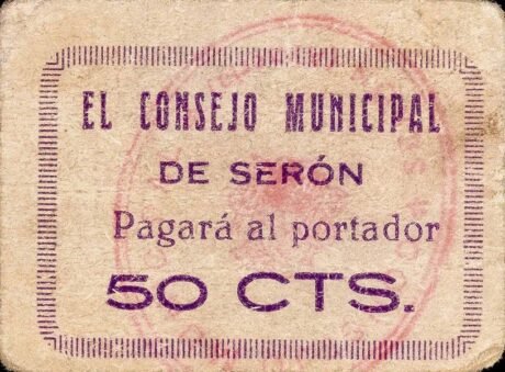 Аверс банкноты 50 сантимов Серон (Испания)