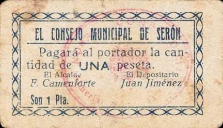 Аверс банкноты 1 песета Серон (Испания)