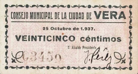Аверс банкноты 25 centymów Vera (Hiszpania) 1937