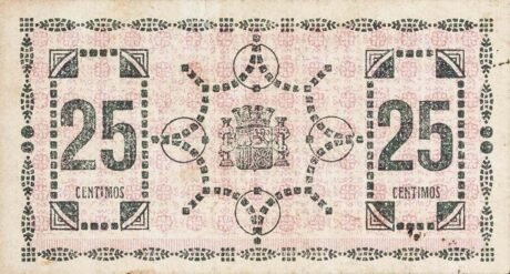 Реверс банкноты 25 centymów Vera (Hiszpania) 1937
