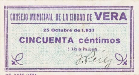 Аверс банкноты 50 centymów Vera (Hiszpania) 1937