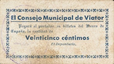 Аверс банкноты 25 сантимов Виатор (Испания)