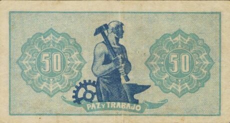 Реверс банкноты 50 сантимов Астурии и Леона (Испания) 1937 года