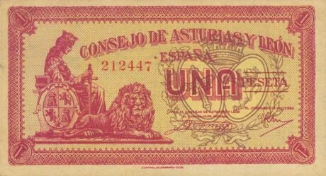 Аверс банкноты 1 Peseta Asturias i Leon (Hiszpania) 1937