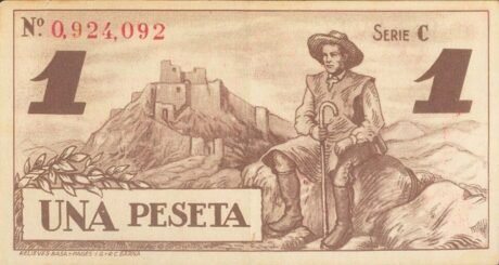 Реверс банкноты 1 peseta Badajoz (Spain) 1937