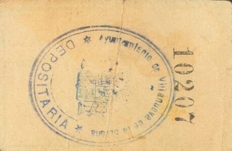 Реверс банкноты 1 peseta Villanueva de la Serena (Hiszpania) 1937