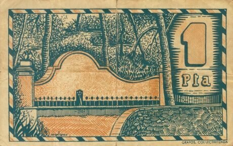 Реверс банкноты 1 peseta Aiguafreda (Hiszpania) 1937