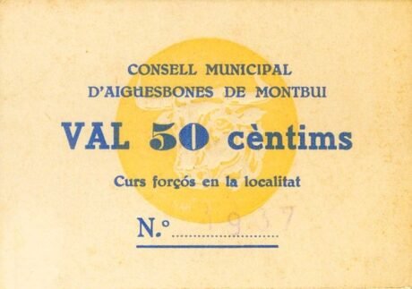 Аверс банкноты 50 centymów Aegebones de Montbuy (Hiszpania)