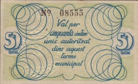 Реверс банкноты 50 сантимов Алелья (Испания)