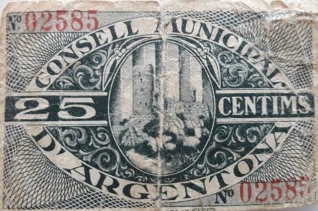 Реверс банкноты 25 сантимов Аргентона (Испания) 1937 года