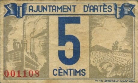 Реверс банкноты 5 centymów sztuki (Hiszpania) 1937