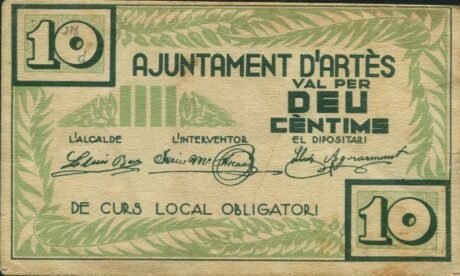 Аверс банкноты 10 centimo art (Hiszpania) 1937