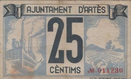 Реверс банкноты 25 centimo art (Hiszpania) 1937