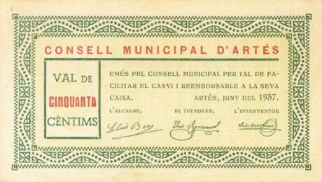 Аверс банкноты 50 centimo art (Hiszpania) 1937