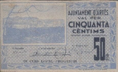 Аверс банкноты 50 сентимо арт (Испания) 1937 года