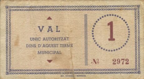 Rewers banknotu 1 peseta Arte (Hiszpania) 1937