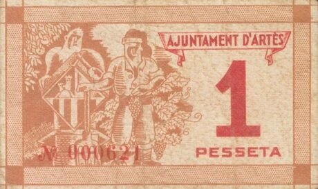 Реверс банкноты 1 peseta Arte (Hiszpania) 1937