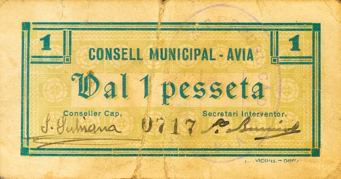 Аверс банкноты 1 песета авиа (Испания) 1937 года