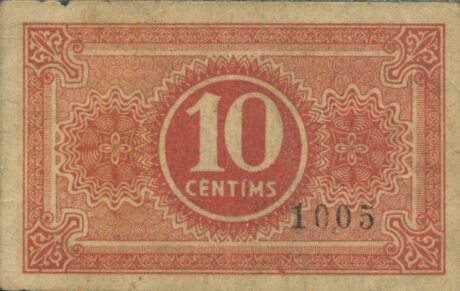 Реверс банкноты 10 centymów Baga (Hiszpania) 1937