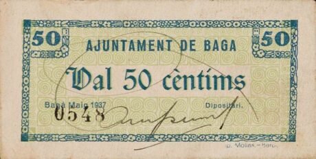 Аверс банкноты 50 centymów Baga (Hiszpania) 1937