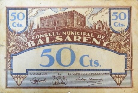 Аверс банкноты 50 сантимов Бальсареньи (Испания) 1937 года