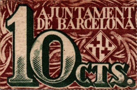 Аверс банкноты 10 centymów Barcelona (Hiszpania) 1937