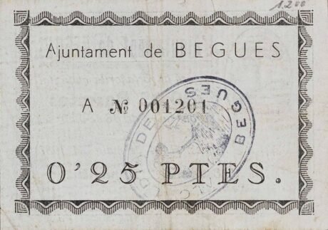 Реверс банкноты 0,25 песеты Бег (Испания) 1937 года