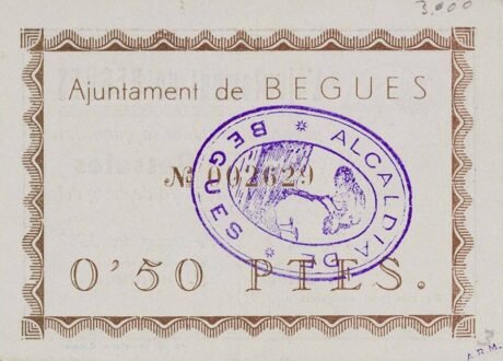 Реверс банкноты 0,50 Песеты Бег (Испания) 1937 года