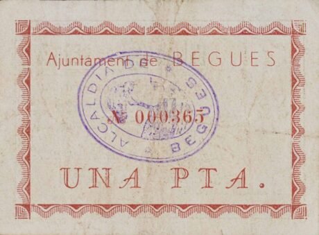 Реверс банкноты 1 песета бегес (Испания) 1937 года