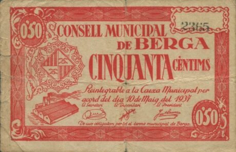 Аверс банкноты 50 сантимов Берга (Испания) 1937 года