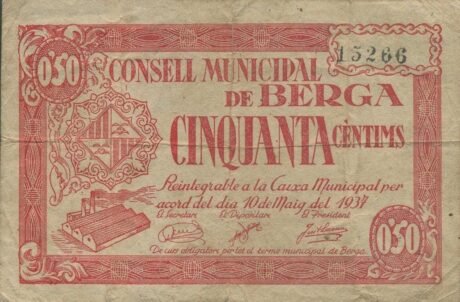 Аверс банкноты 50 сантимов Берга (Испания) 1937 года