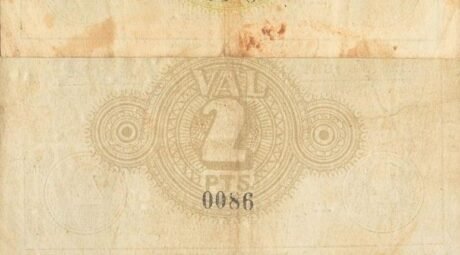 Реверс банкноты 2 песеты бигес (Испания) 1937 года