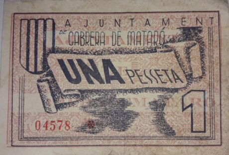 Реверс банкноты 1 peseta Cabrera de Mataro (Hiszpania) 1937