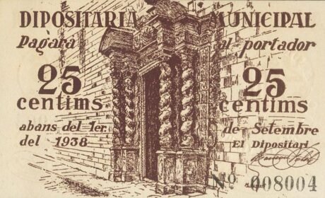 Реверс банкноты 25 сантимов Кальдес де Монбуи (Испания) 1937 года