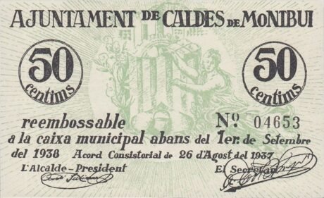 Аверс банкноты 50 centymów Caldes de Montbuy (Hiszpania) 1937