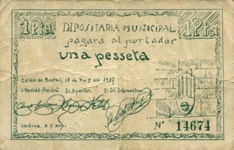 Аверс банкноты 1 peseta Caldes de Montbuy (Hiszpania) 1937