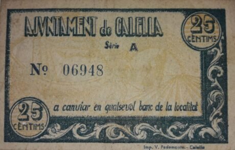 Реверс банкноты 25 centymów Calella (Hiszpania) 1937