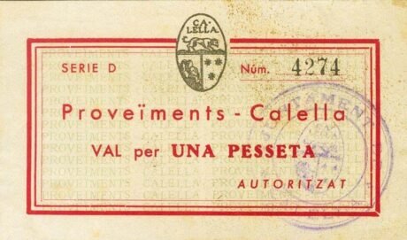 Аверс банкноты 1 песета Калелья (Испания) 1937 года