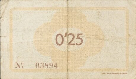 Реверс банкноты 25 сантимов Каллус (Испания) 1937 года