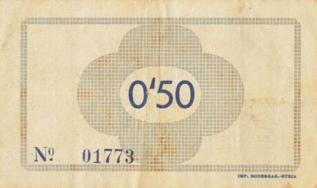 Реверс банкноты 50 сантимов Каллус (Испания) 1937 года