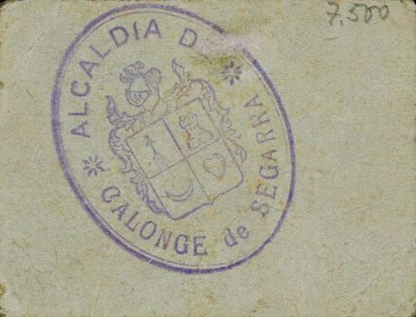 Реверс банкноты 50 centymów calonge de segarra (Hiszpania)