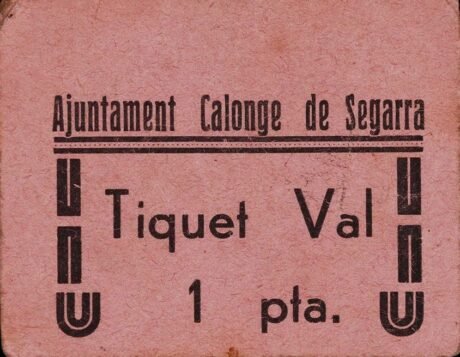 Аверс банкноты 1 peseta Calonge de Segarra (Hiszpania)
