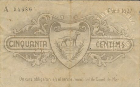 Реверс банкноты 50 centymów Canet de Mar (Hiszpania) 1937