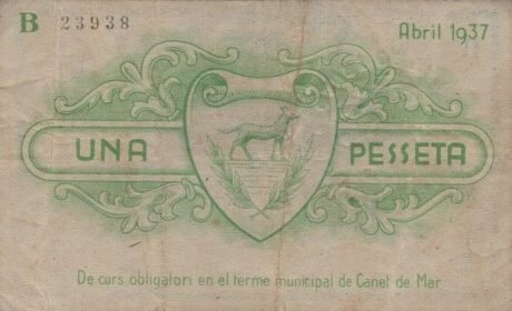 Реверс банкноты 1 peseta Canet de Mar (Hiszpania) 1937