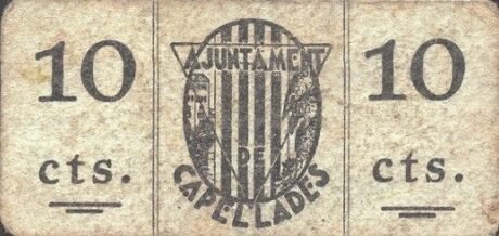 Аверс банкноты 10 сентимо капелладов (Испания) 1937 года