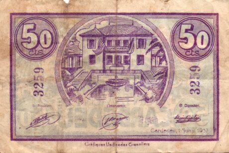 Реверс банкноты 50 centymów Cardedeu (Hiszpania) 1937