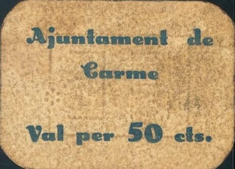 Аверс банкноты 50 centymów carme (Hiszpania)