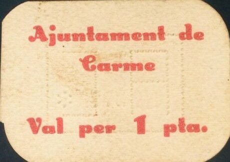 Аверс банкноты 1 peseta carme (Spain)