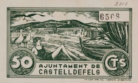 Реверс банкноты 50 сантимов Кастельдефельс (Испания) 1937 года